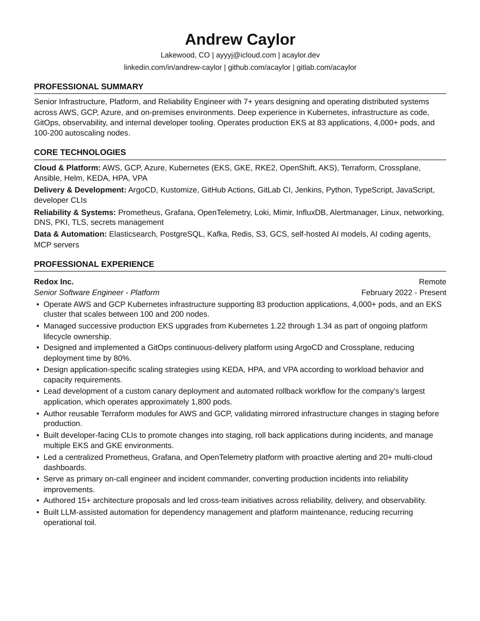 Page one of the resume PDF