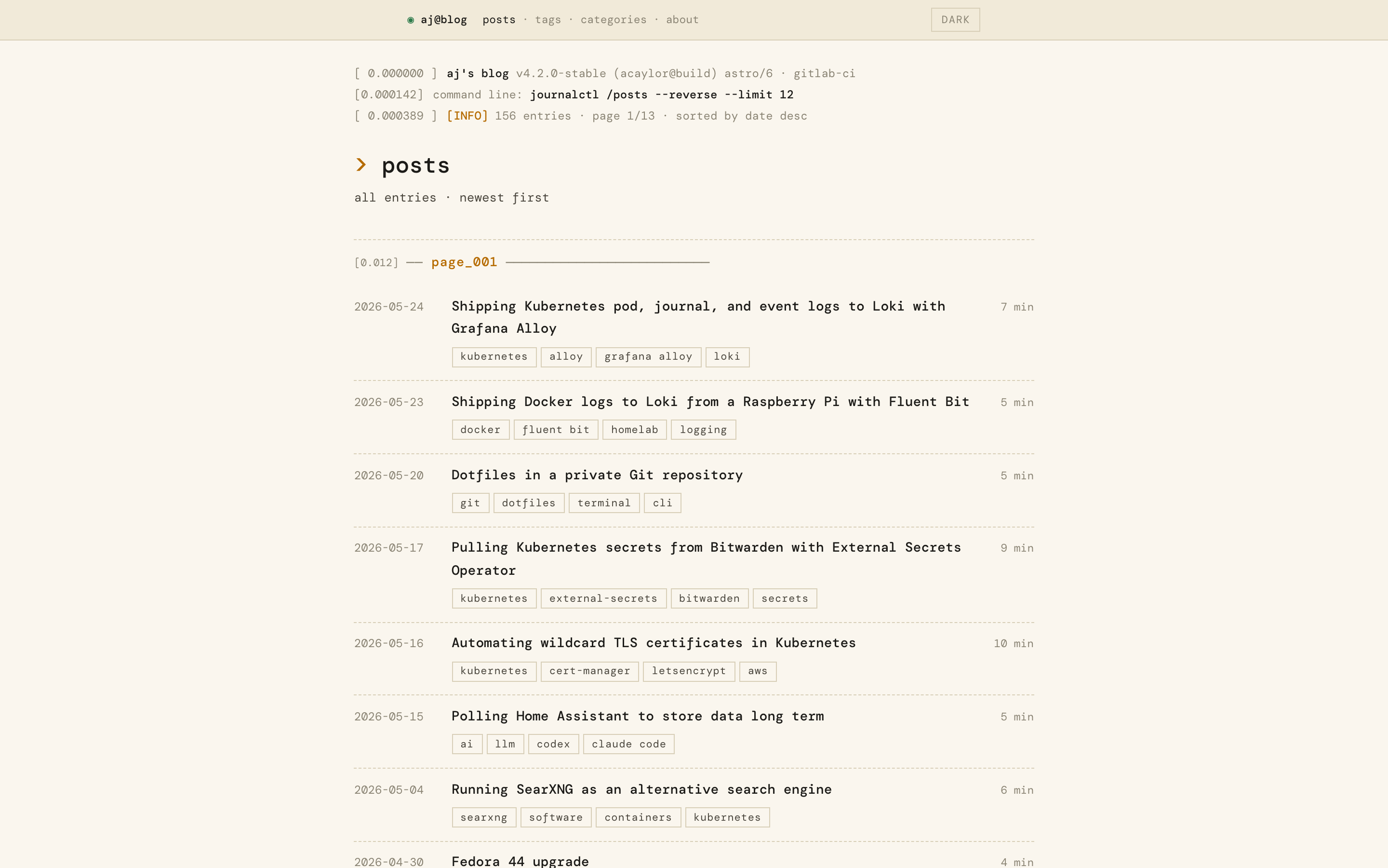 Posts index on desktop