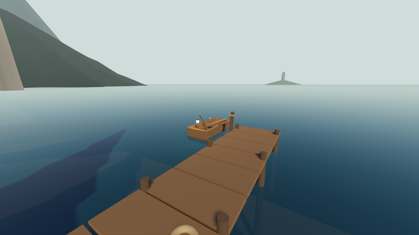 the jetty on the far shore, island on the horizon