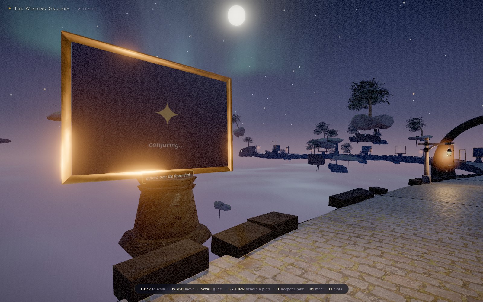 A plate beneath the aurora, after the bloom threshold fix.